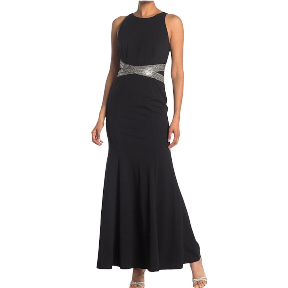 NEW Marina Black Fit & Flare Evening Rhinestone Gown